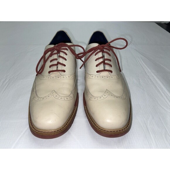 Men\'s Cole Haan Great Jones Wingtip Oxford Shoes Size 9.5 Ivory Red C11234